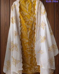 Pure Cotton Thread Embroidered Unstitched Suit with Embroidered Mul Cotton Dupatta and Chikankari Bottom