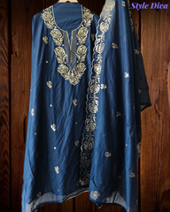 Pure Mul Chanderi Pita Work Embroidered Unstitched Suit with Dupatta