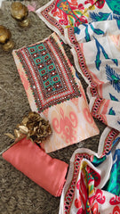 Muslin ikkat print  Suit with hand work