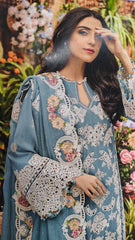 Elegant Embroidered Unstitched Suit – Cotton Kurta with Organza Daman & Soft Dupatta