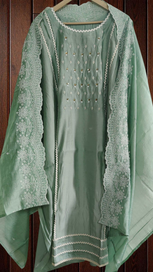 Muslin Digital Print Kurta with embroidary Highlighting & Matching muslin Dupatta – Semi-Stitched Suit
