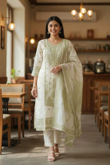 Pure Cotton Weaving Embroidery Unstitched Suit with Coordinated Dupatta
