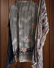Organza Digital Print Suit with Highlighting Work & Chiffon Dupatta (Unstitched)