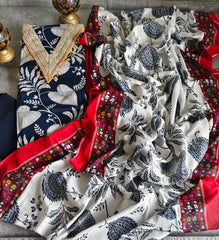 Pure Cotton Printed Suit with Coin Neck Work & Floral Dupatta