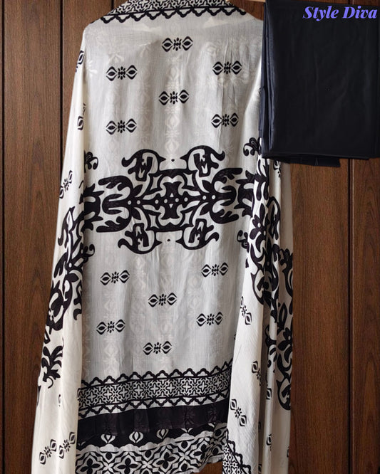 Cotton Digital Print Unstitched Suit with Bead Work and Mul Dupatta