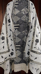Pure Cotton Unstitched Suit Set with embroidary all ove n  brush paint   cotton  Dupatta with applique work
