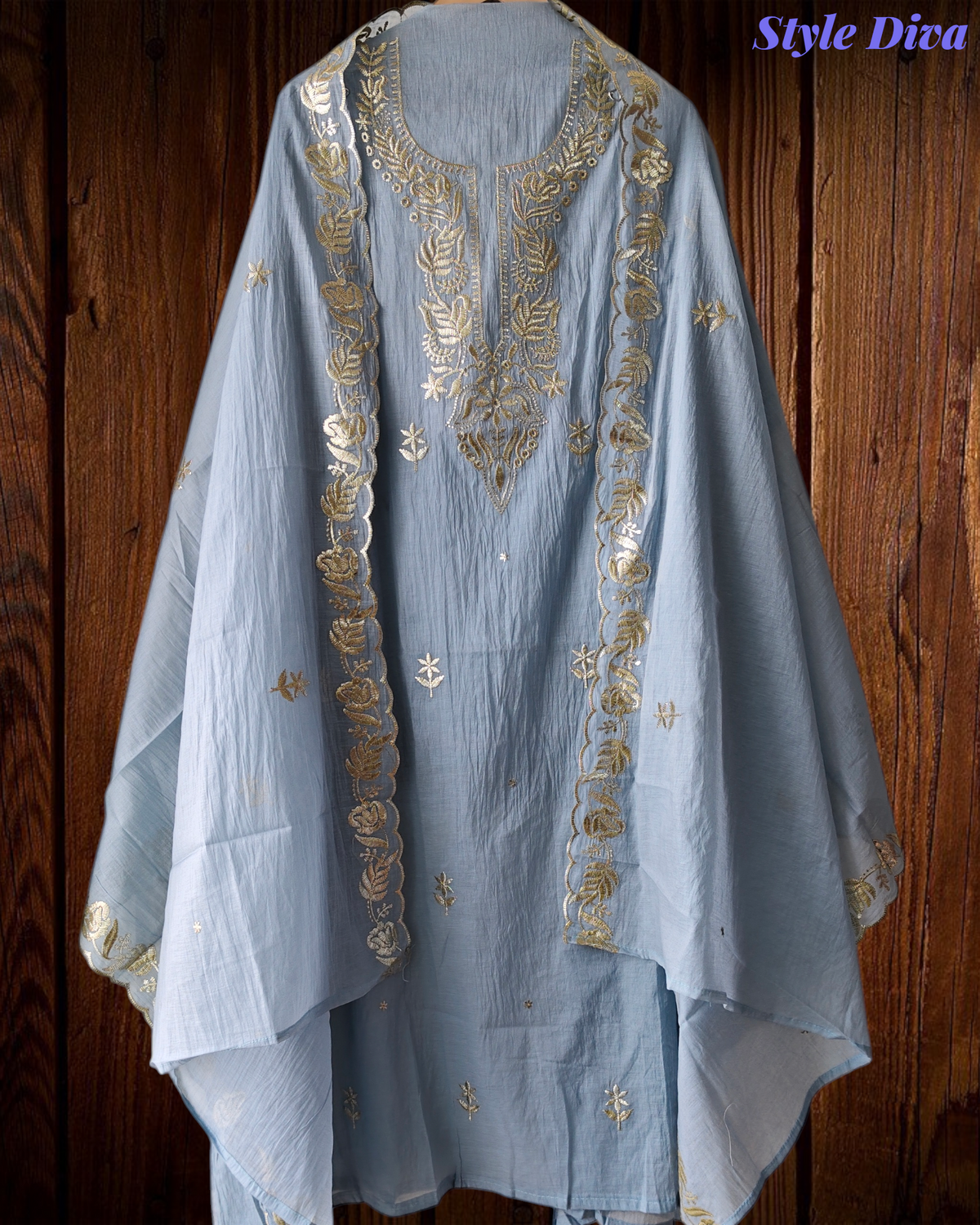 Pure Mul Chanderi Pita Work Embroidered Unstitched Suit with Dupatta