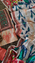 Muslin ikkat print  Suit with hand work