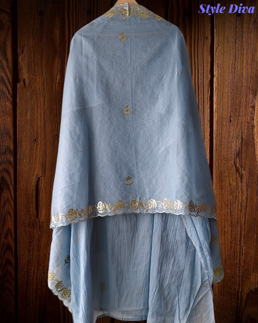 Pure Mul Chanderi Pita Work Embroidered Unstitched Suit with Dupatta