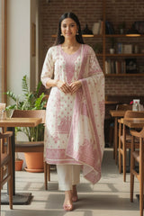 Pure Cotton Weaving Embroidery Unstitched Suit with Coordinated Dupatta