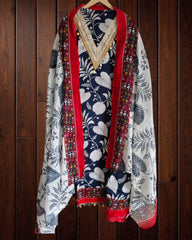 Pure Cotton Printed Suit with Coin Neck Work & Floral Dupatta