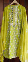 Pure Cotton Unstitched Suit Set  cotton bottom  and chiffon dupatta