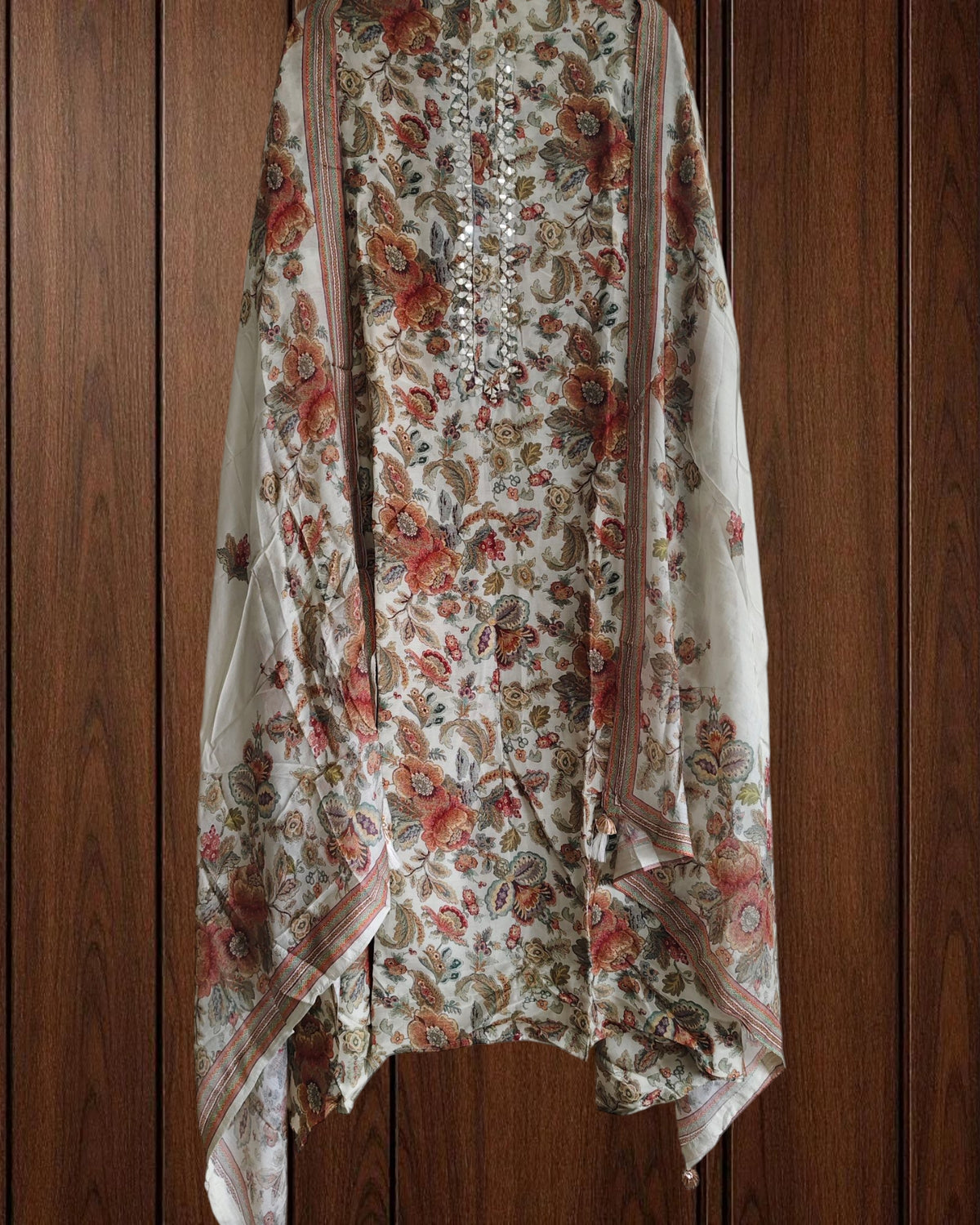 Super Soft Muslin Mirror Work Suit Set with Printed Dupatta (Unstitched)