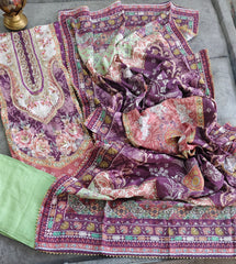 Muslin Digital Print Semi-Stitched Suit with leather  Work & gotta Lacing – 3 Pc Set