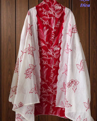 Pure Cotton Thread Embroidered Unstitched Suit with Embroidered Mul Cotton Dupatta and Chikanri Bottom