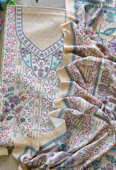 (Yellow)Winter Wear- Elegant Self Embroidery Pashmina Floral Printed Winter Suit Set