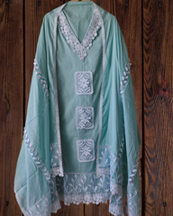 Pure Cotton Pakistani Style Unstitched Suit with Crochet Lacing Dupatta