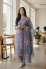Exquisite Mul Chanderi Ensemble Adorned with Parsi Hand Embroidery
