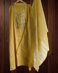 Pure Mul Chanderi Embroidered Un-Stitched Suit with Mukesh DupattaPure Mul Chanderi Embroidered Un-Stitched Suit with Mukesh Dupatta