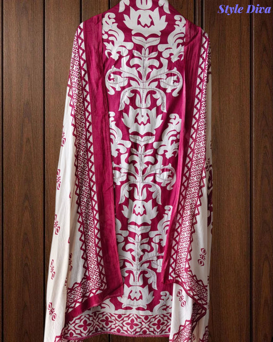 Cotton Digital Print Unstitched Suit with Bead Work and Mul Dupatta