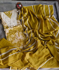 Karachi designer PURE Cotton crochia lacing  UNSTITCHED SUIT with muslin dupatta n rayon bottom
