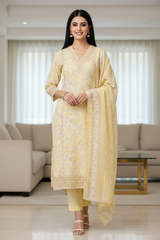 Pure Cotton Printed Crochet Lace Unstitched Suit with Cotton Dupatta