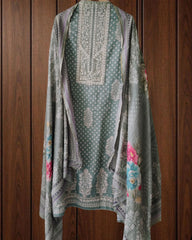 Elegant Glazed Cotton Un-Stitched Suit with Digital Print & Organza Embroidery Patch Work