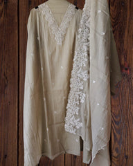 Mul cotton with quilling work n embroidery  on all over kurta rayon bottom n quilling work mul cotton dupatta