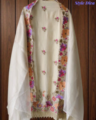 Elegant Tissue Suit with 3D Parsi Embroidery & Organza Dupatta